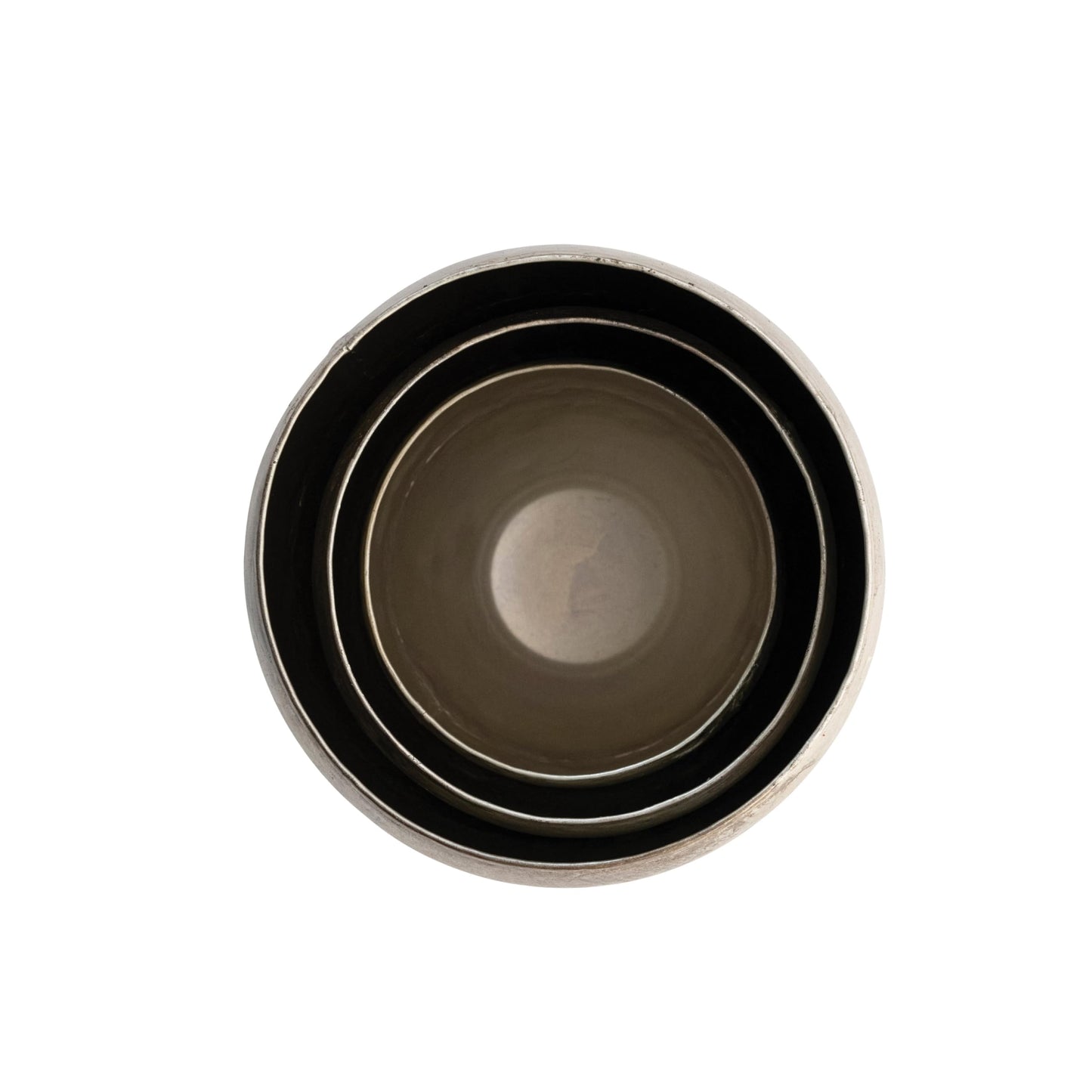 Creative Co-Op Various Round Metal Planters with Distressed Finish, Pewter, Set of 3