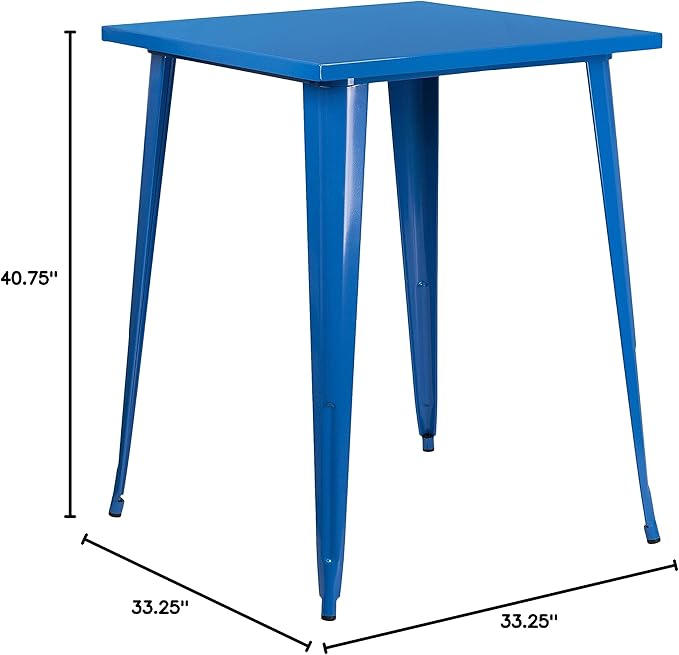 Flash Furniture Nolan Commercial Grade 31.5" Square Blue Metal Indoor-Outdoor