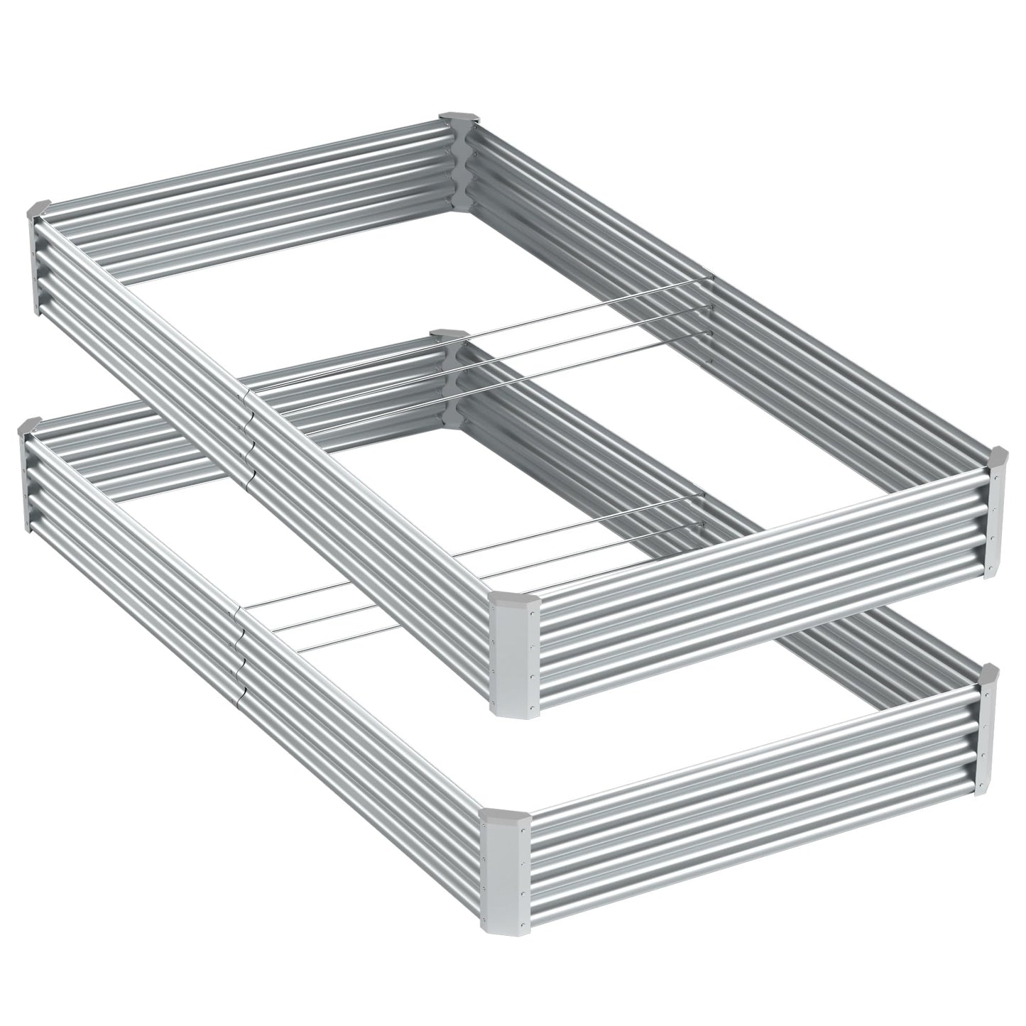 Ayen Guard 2PCS 8x4x1FT Galvanized Raised Garden Bed, Galvanized Planter Raised Garden Boxes Outdoor, Large Metal Raised Garden Beds for Vegetables-Silver