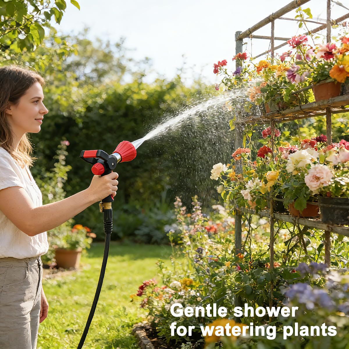 FANHAO High Pressure Fireman's Spray Nozzle, Heavy Duty Metal Garden Hose Nozzle with Lever Handle and Slip Ergonomic Grip, Adjustable Water Nozzle for Watering Lawn and Garden, Washing Car & Pet