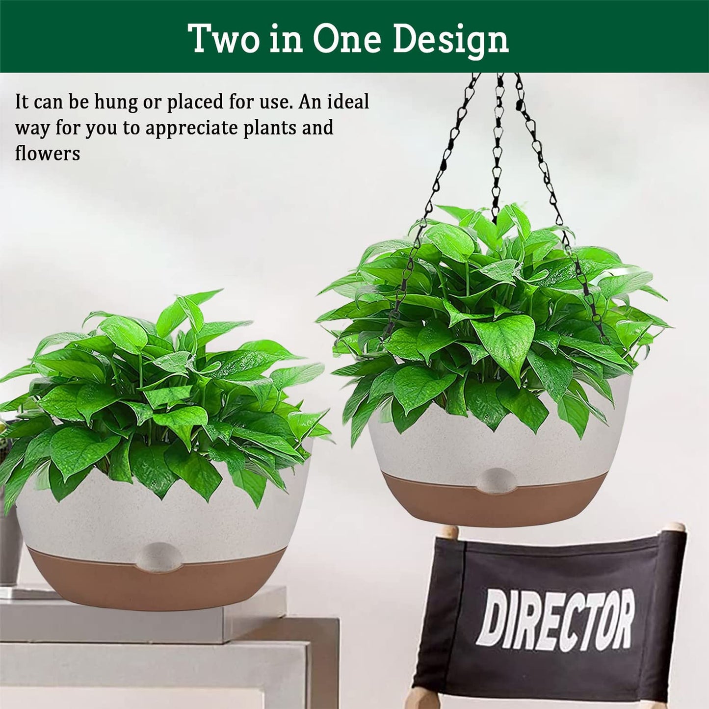 Koalaime Hanging Planters for Indoor Plants, 2 Pack 10 Inch Self Watering Pots with Macrame Plant Hanger, Hanging Baskets Holder for Outdoor Garden Home Ceiling Window Decor