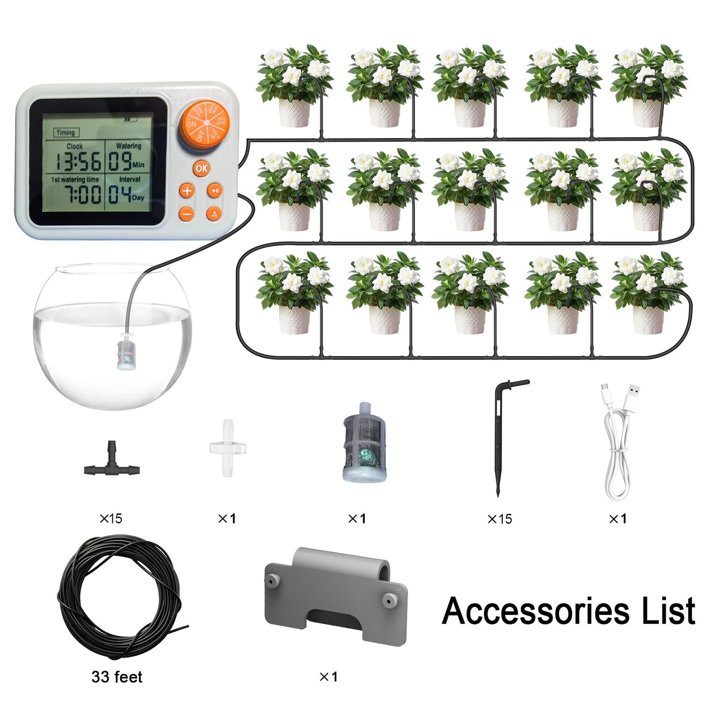 Automatic Plant Waterer Drip Irrigation Kit with Humidity Sensor, Timer, for Indoor Garden, Greenhouse, Growing Tent (1 Set (Without Humidity Sensor))