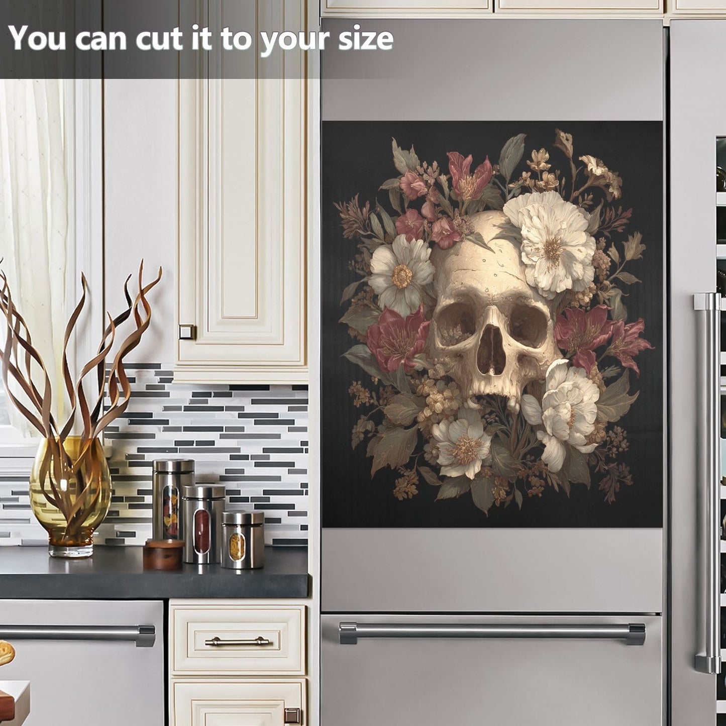 Halloween Skull White Flowers Dishwasher Magnet Cover for The Front Magnetic Dishwasher Magnets Decorative Cover Panel Magnetic Refrigerator Covers for Kitchen Farmhouse Home Decor - 23 X 26 in