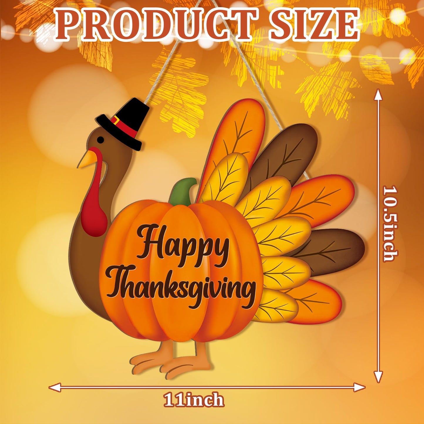 Thanksgiving Decoration Wooden Turkey Pumpkin Door Wreath for Front Door Sign Wall Signs, Thankful Blessed Grateful Pumpkin Sign Hanging for Fall Autumn Harvest Home Halloween Decoration