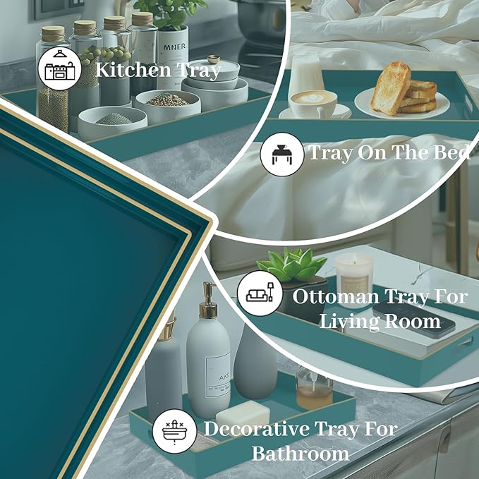 MAONAME Green Serving Tray Set of 2, Plastic Decorative Tray