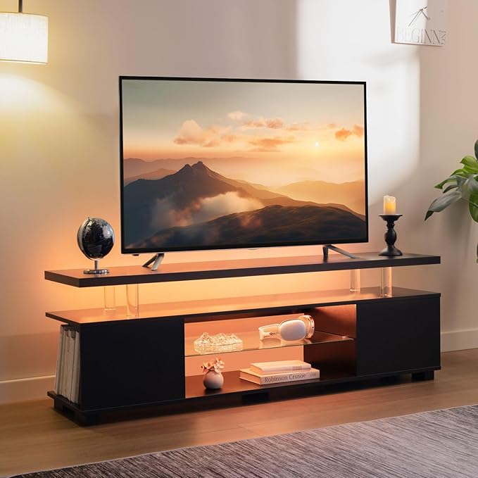 Cubehom Black TV Stand, LED TV Stand