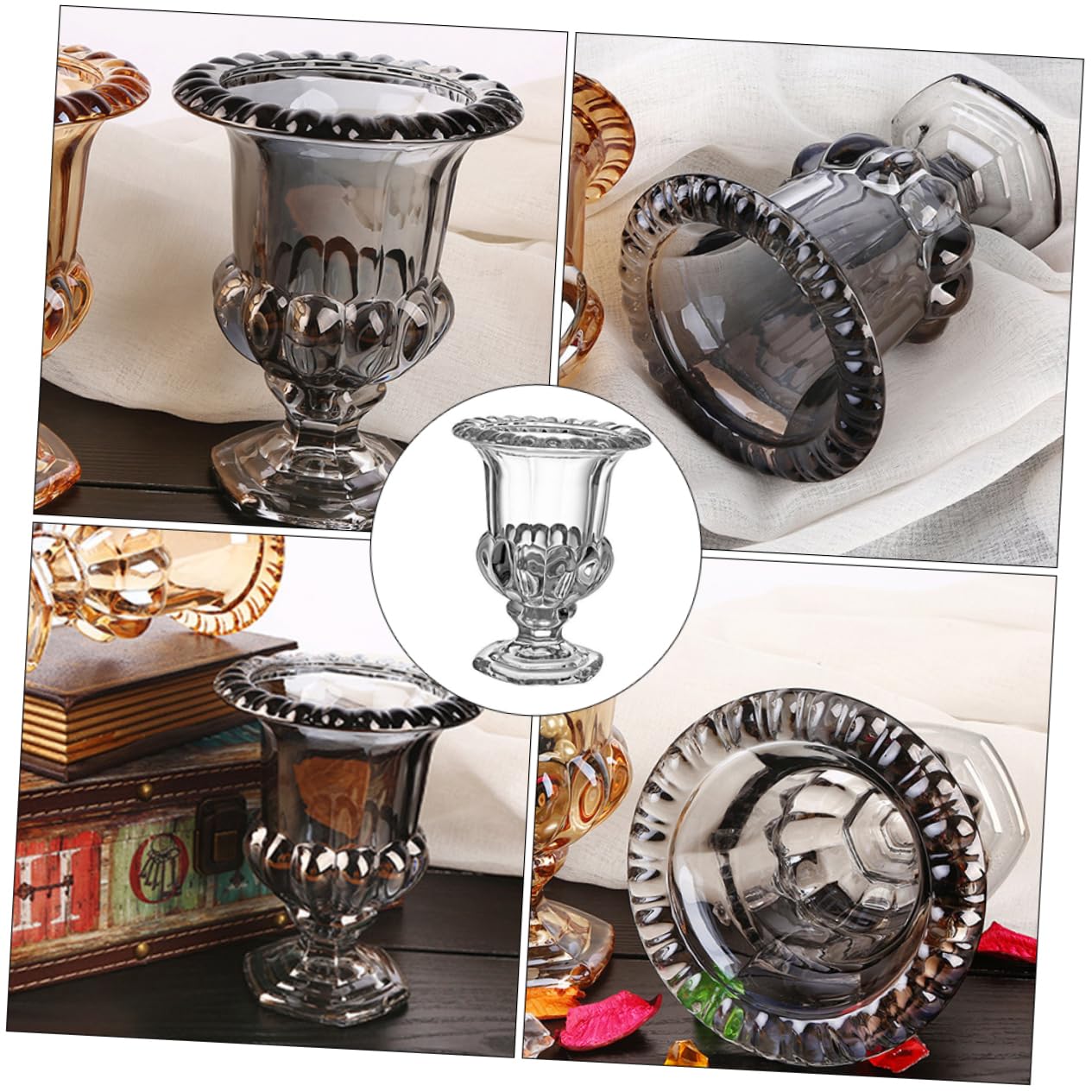 1Pc Roman Vase Glass Flower Vessel Desktop Decor Country Plant vase Rural Flower Planter Glass Planter Crystal urn Terrarium airhorn Embossment Bud Cylinder Office