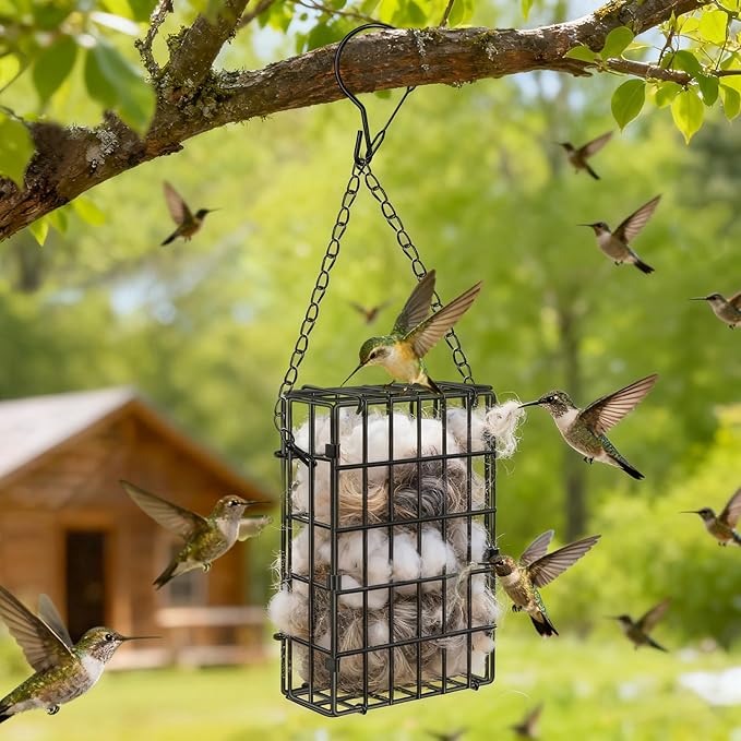 Harhana Reusable Metal Bird Nest Material Holder - Holds Cotton, Twigs & Pet Fur for 5 Bird Families