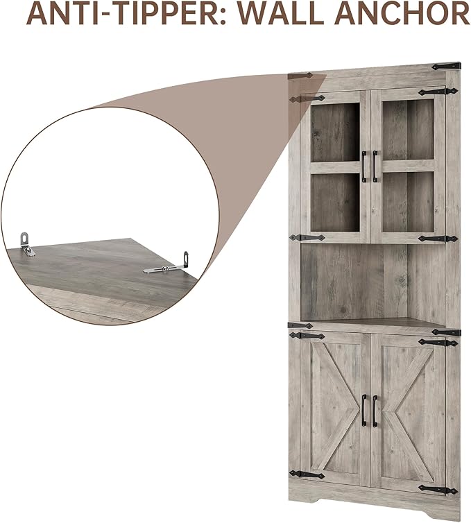 GarveeHome Tall Corner Cabinet, Farmhouse Corner Storage Cabinet