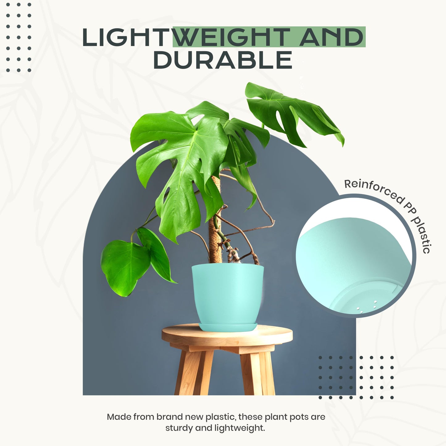 Utopia Home - Plant Pots Indoor with Drainage - 7/6.6/6/5.3/4.8 Inches Home Decor Flower Pots - Plastic Planters for Indoor Plants, Cactus, Succulents Pot (Aqua, Pack of 10)