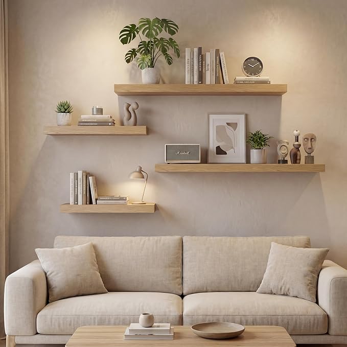 Oak Floating Shelves Set of 2,35.43in Wall Mounted Display Ledge Shelves
