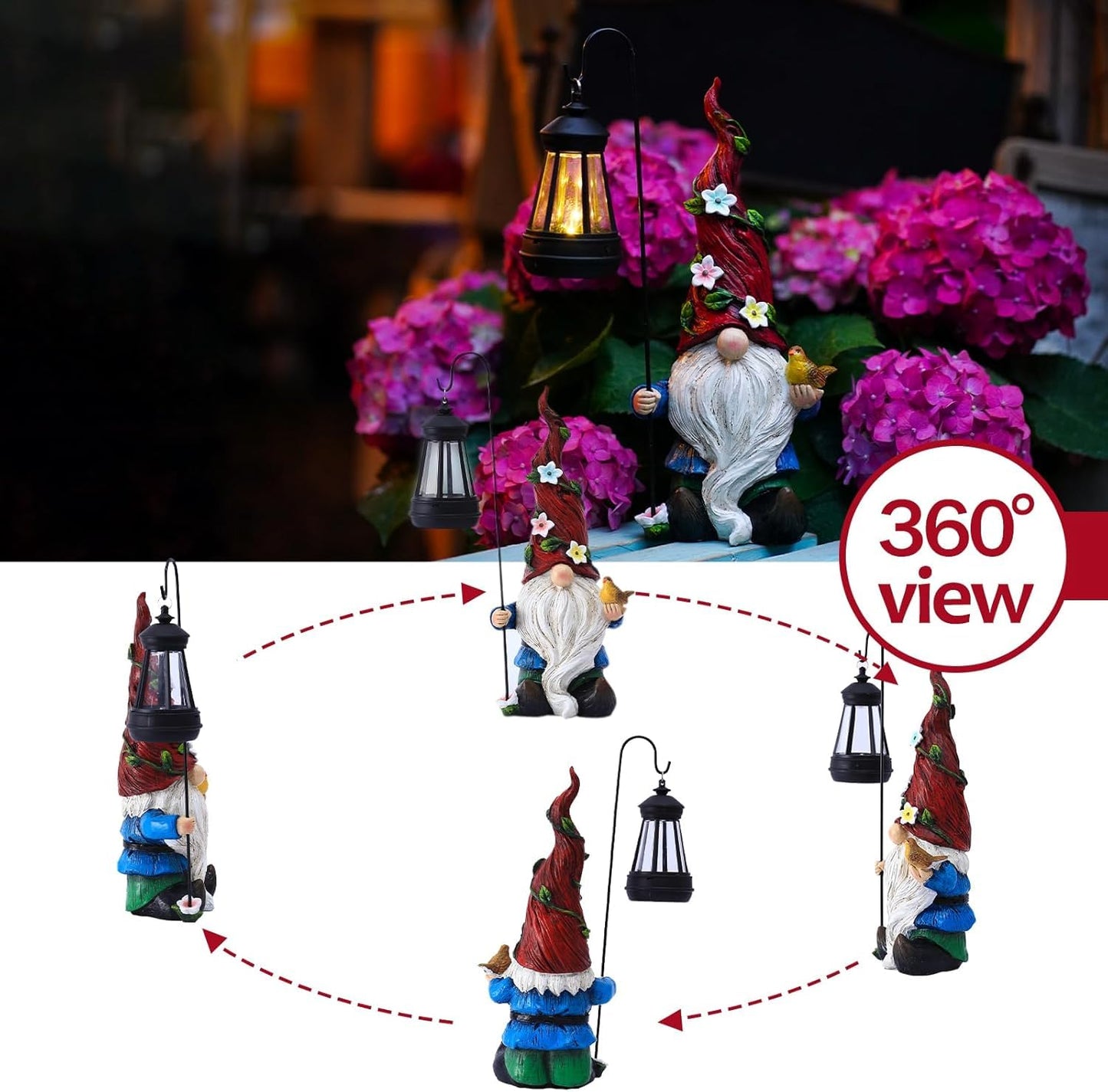 Pohabery Gnomes Outdoor Statue with Solar Lights,Solar Garden Gnomes Decorations for Yard Patio Outside Gnome Garden Decor, Gnomes Gifts for Women Mom