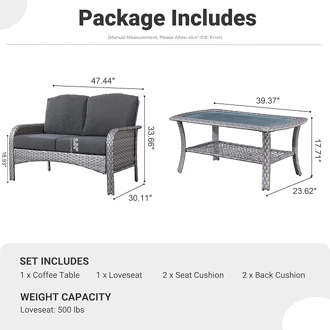 ovios 2-Piece Patio Furniture Set, Outdoor Wicker Sofa