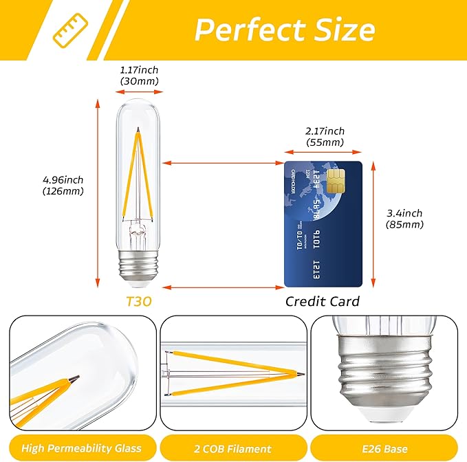 Dimmable E26 T30 T10 LED Bulb Long Tube Light Bulb 4W, Type T Tubular Light