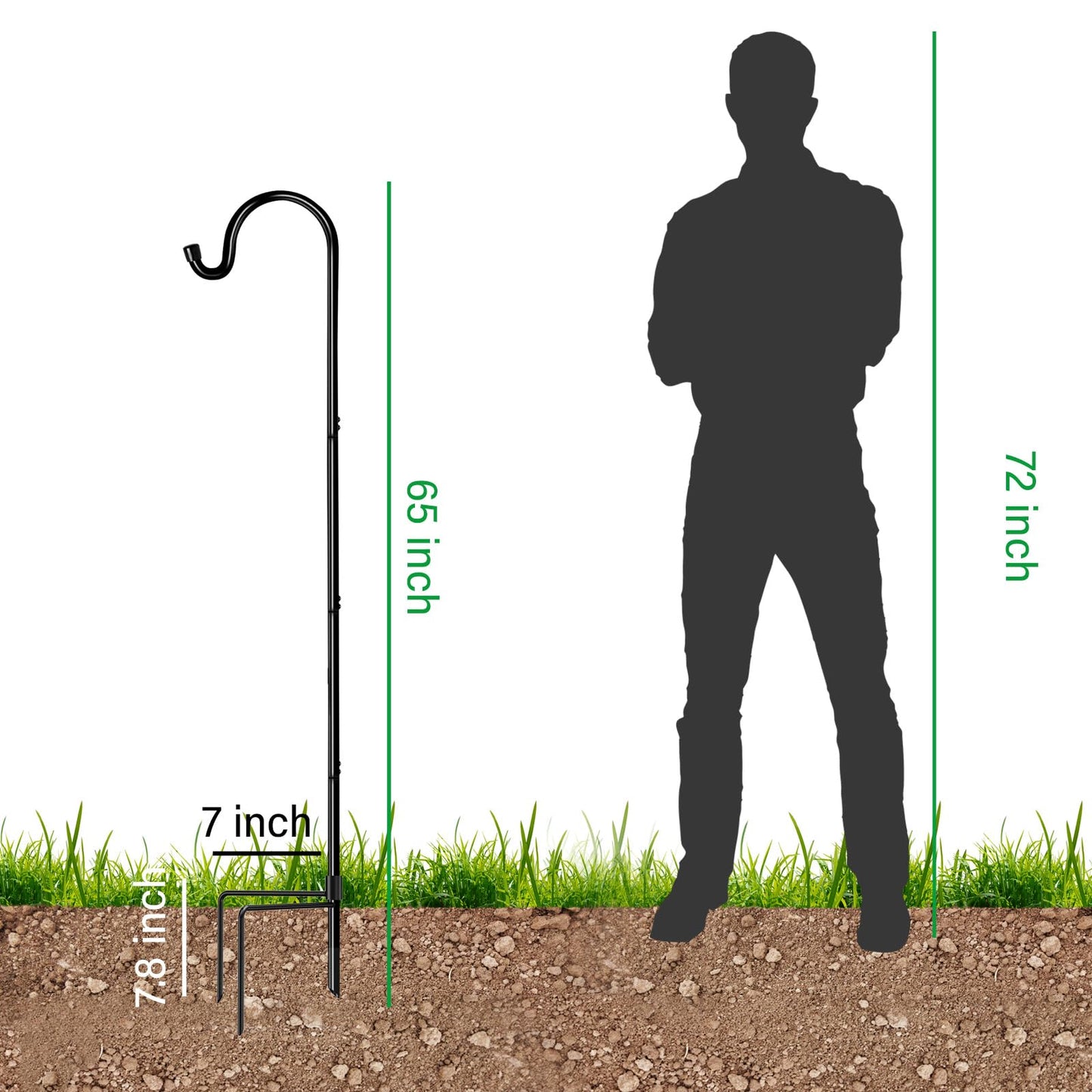 GOFORWILD Shepherd’s Hooks 2 Pack Black, 65 inches Tall, Adjustable Garden Hook for Outdoor, Hanging Plant, Solar Lights, Lanterns, Bird Feeders, Garden Stake and Wedding Decor, 7015