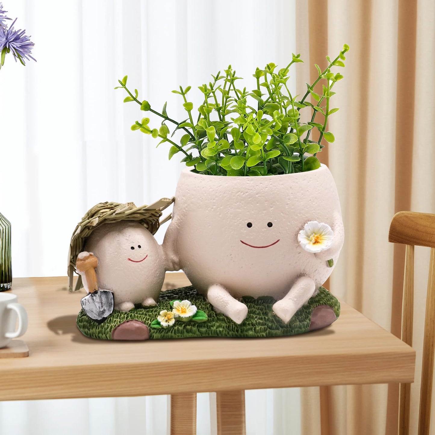 Toparad Smily Face Planter Pot Cute Resin Flower Head Planters for Indoor Outdoor Whimsical Succulent Pots for String of Pearls Plant Live Gift IdeaI for Mother and Appreciation Christmas