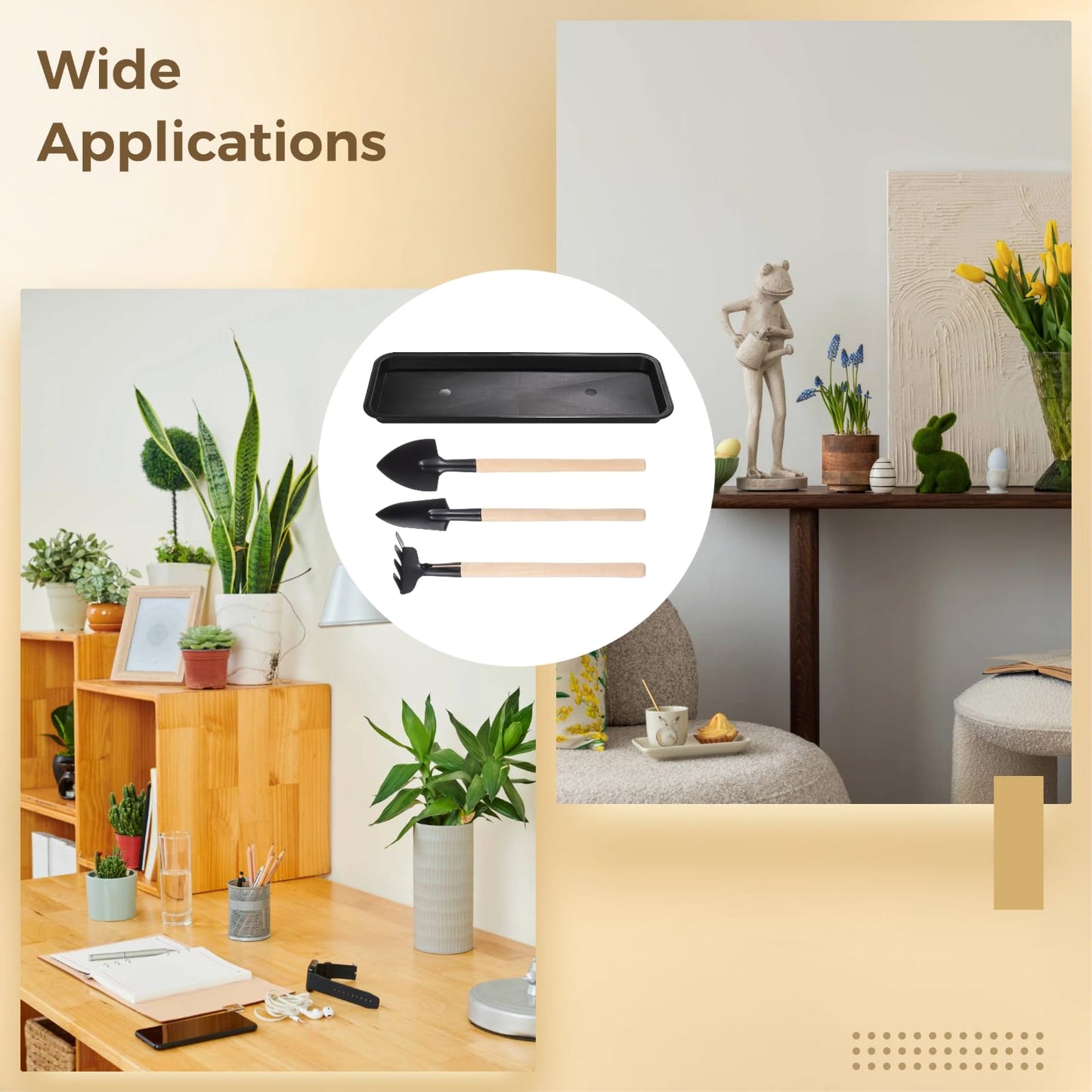 OMISTAR 5 Pcs Plastic Plant Drip Trays 16 Inch, Rectangular Plant Saucer, Black Saucer Pans with Small Digging Tool for Indoors Outdoors, 15.7 x 5.9 x 0.7 Inch
