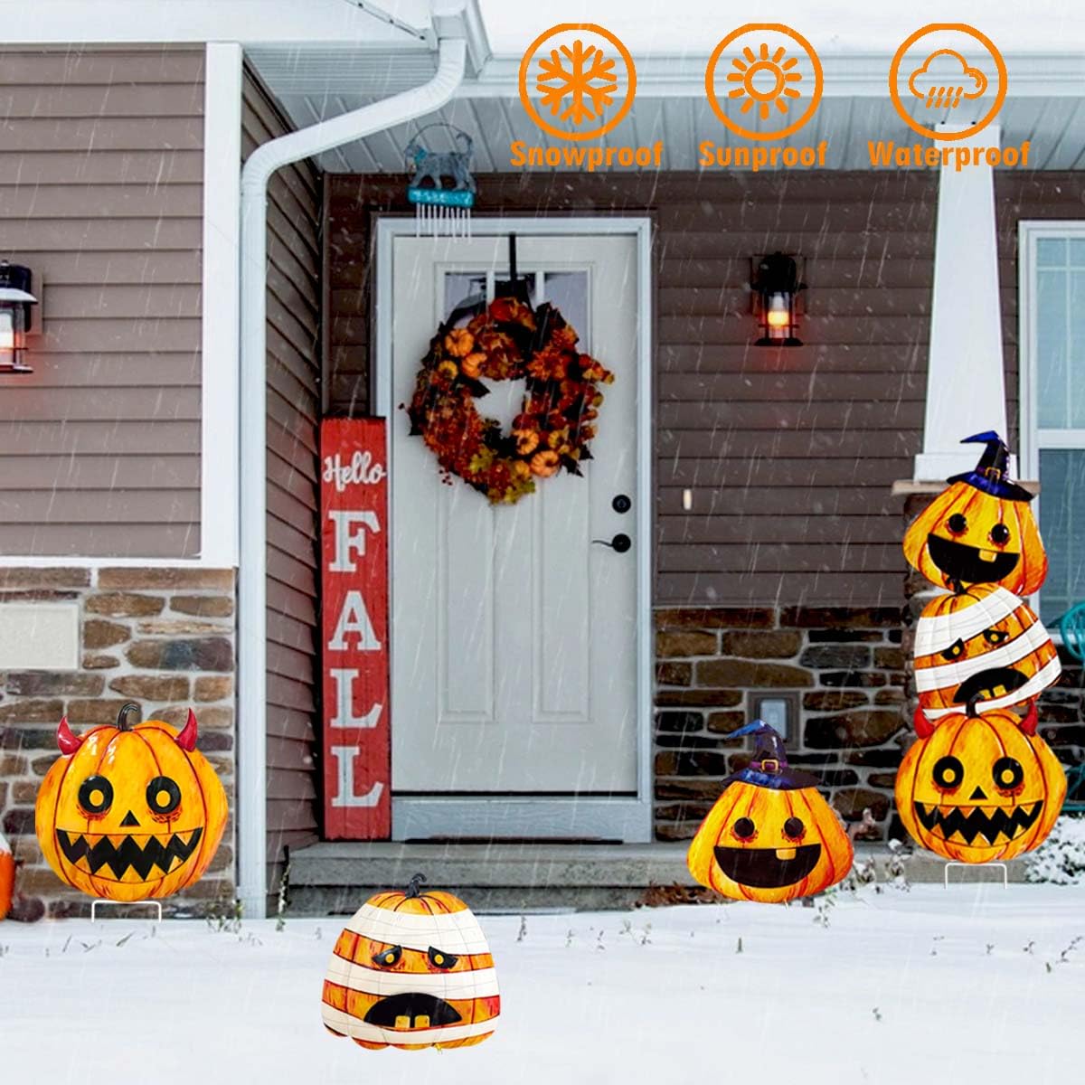 3 Packs Halloween Garden Stakes, Stacked Metal Pumpkins Jack-o-Lantern LawnDecor, Halloween Decorative 3D Pumpkin Yard Signs Stake for Outdoor Front Garden Pathway Decorations