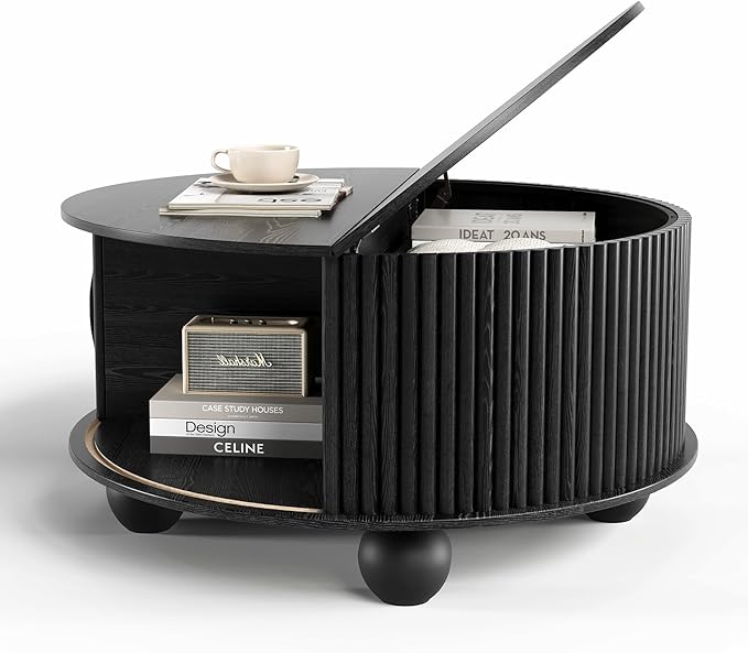 JOINICE Black Round Coffee Table