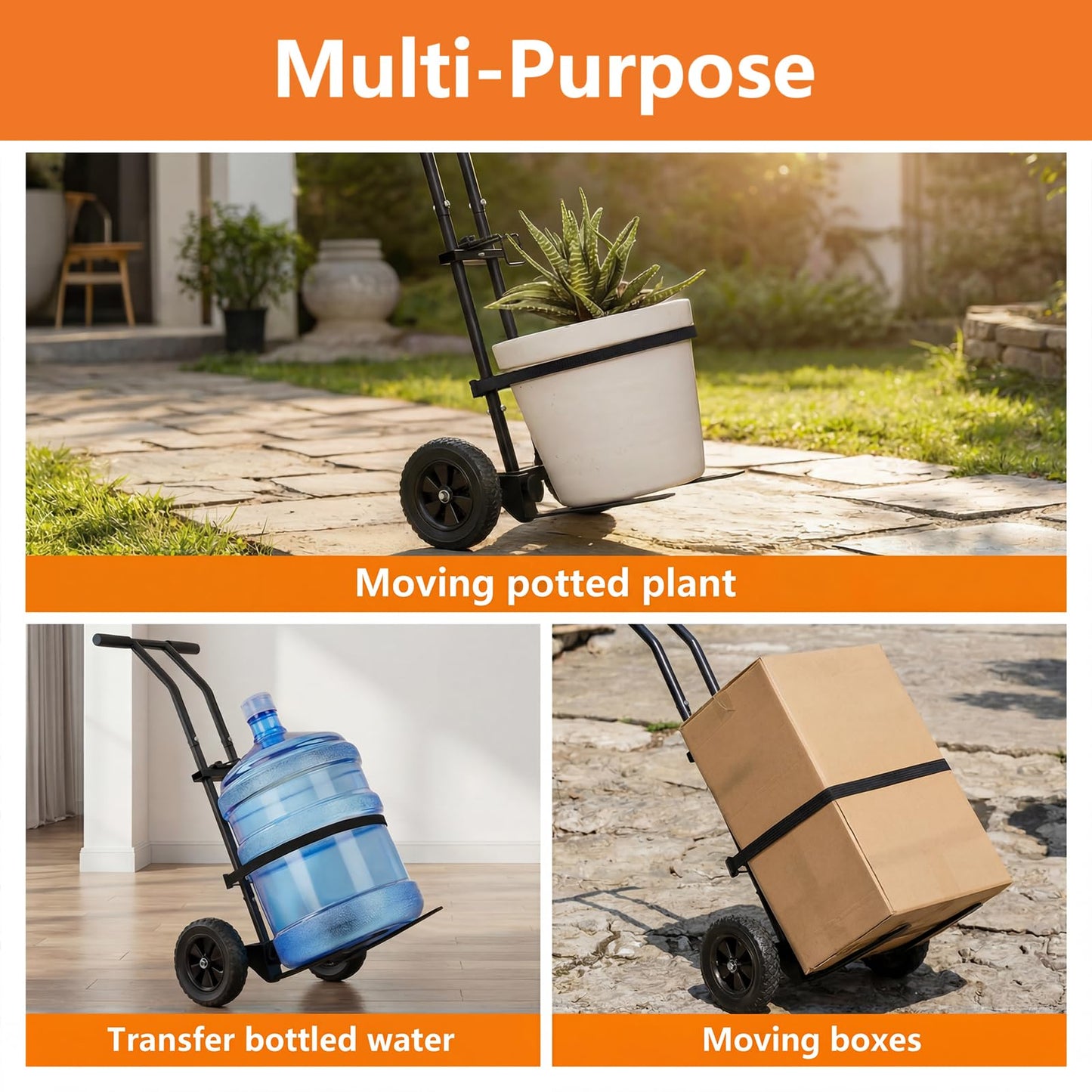 Heavy Duty Plant Caddy with Wheels, 175Lbs Adjustable Plant Dolly Cart with Grab Arm/Suction Cups/Strap, Dual Protection Potted Plant Mover Cart for Indoor Outdoor Garden Courtyard Office, Black