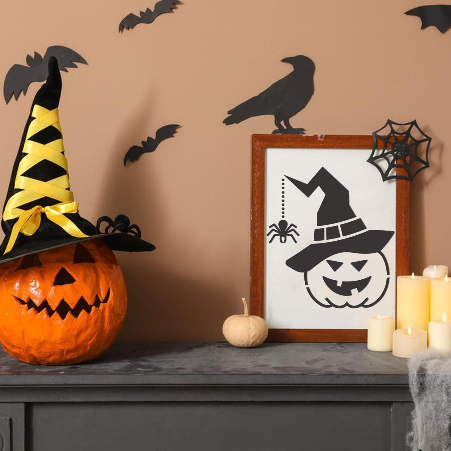 DZXCYZ 80 Pcs 3 x 3 Inch Halloween Stencils for Painting on Wood, Reusable Happy Pumpkin Spider Web Stencil DIY Ornaments Ghost Paint Template Set for Wall Door Home Decor