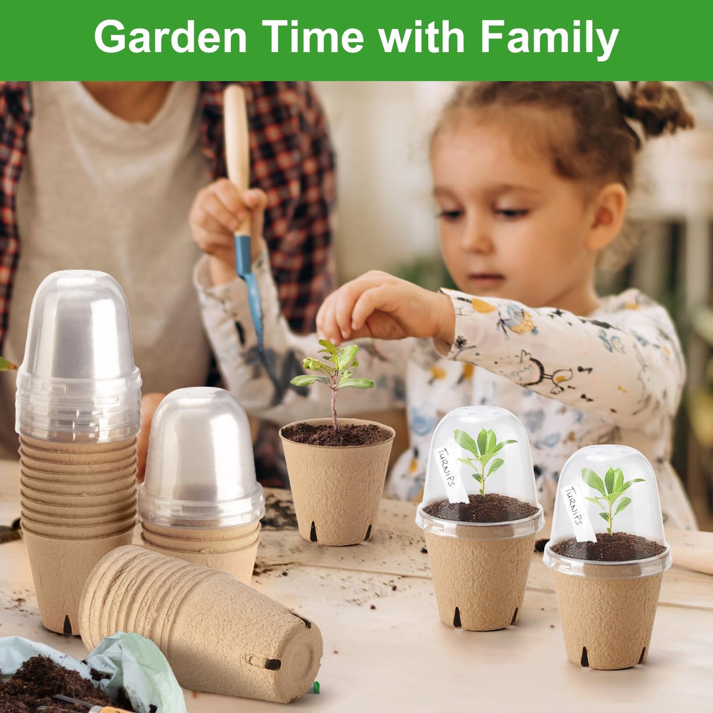Baxrou 36 Set 3.15 Inch Peat Pots Plant Starters for Seedling with Humidity Dome,Herb Seed Starter Pots Kits, Garden Germination Nursery Pot wit 36 Plant Labels, 2 Transplant Tools.