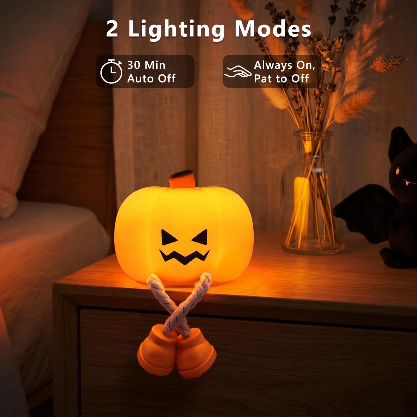 BrizLabs Halloween Night Light, 2 Pack Rechargeable Dimmable Pumpkin Night Light, Grinning Pumpkin Bedside Touch Lamp, Tap Control Nightlight for Baby Nursery Toddler Women Kids Desk Halloween Decor