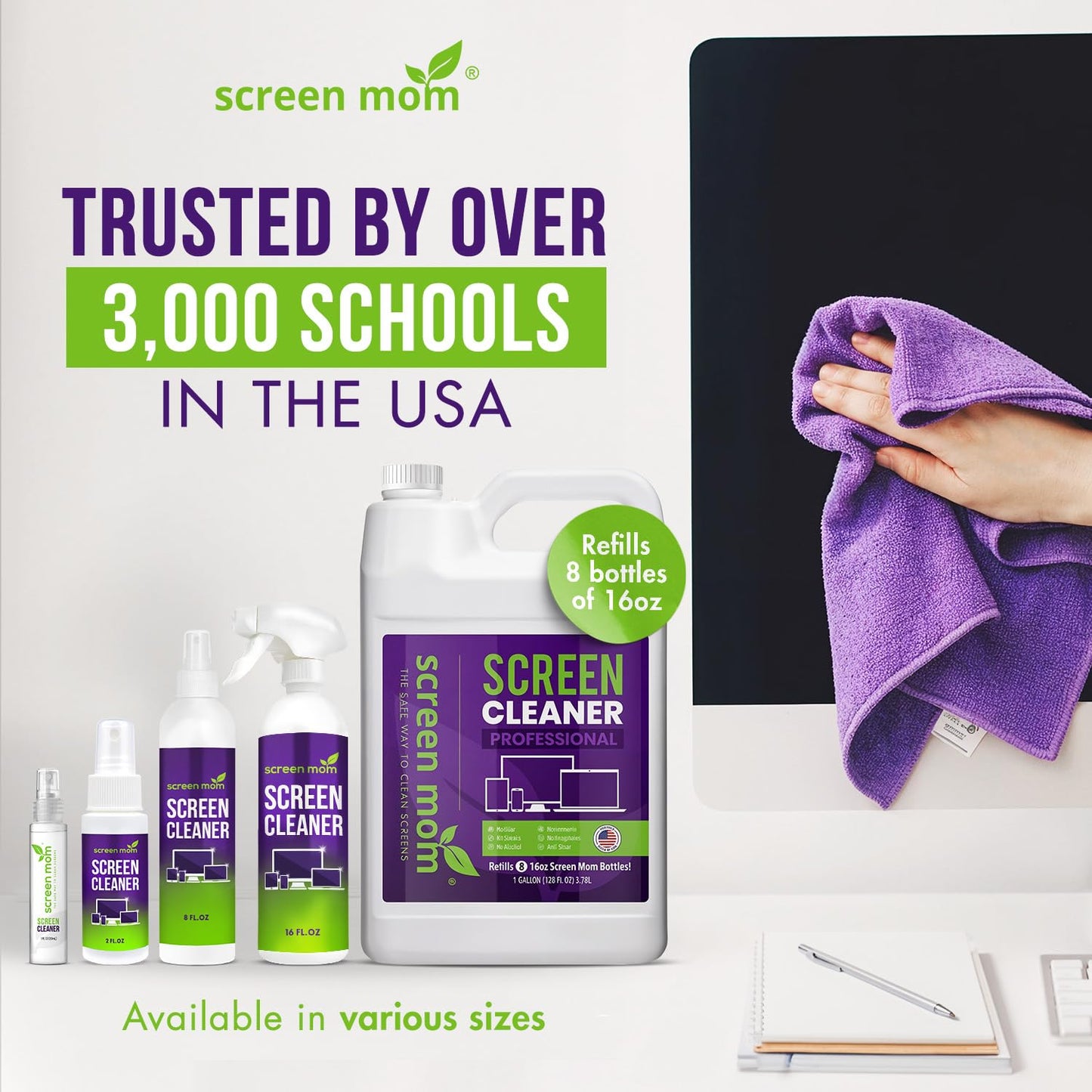 Screen Mom Screen Cleaner Purple Microfiber Cloths (4-Pack) - Microfiber Screens Cleaner Cloths, TV Cleaning Cloth for Electronic Cleaners, Laptop, Computer & Car Screens Cleaning Kit, TV Cleaners