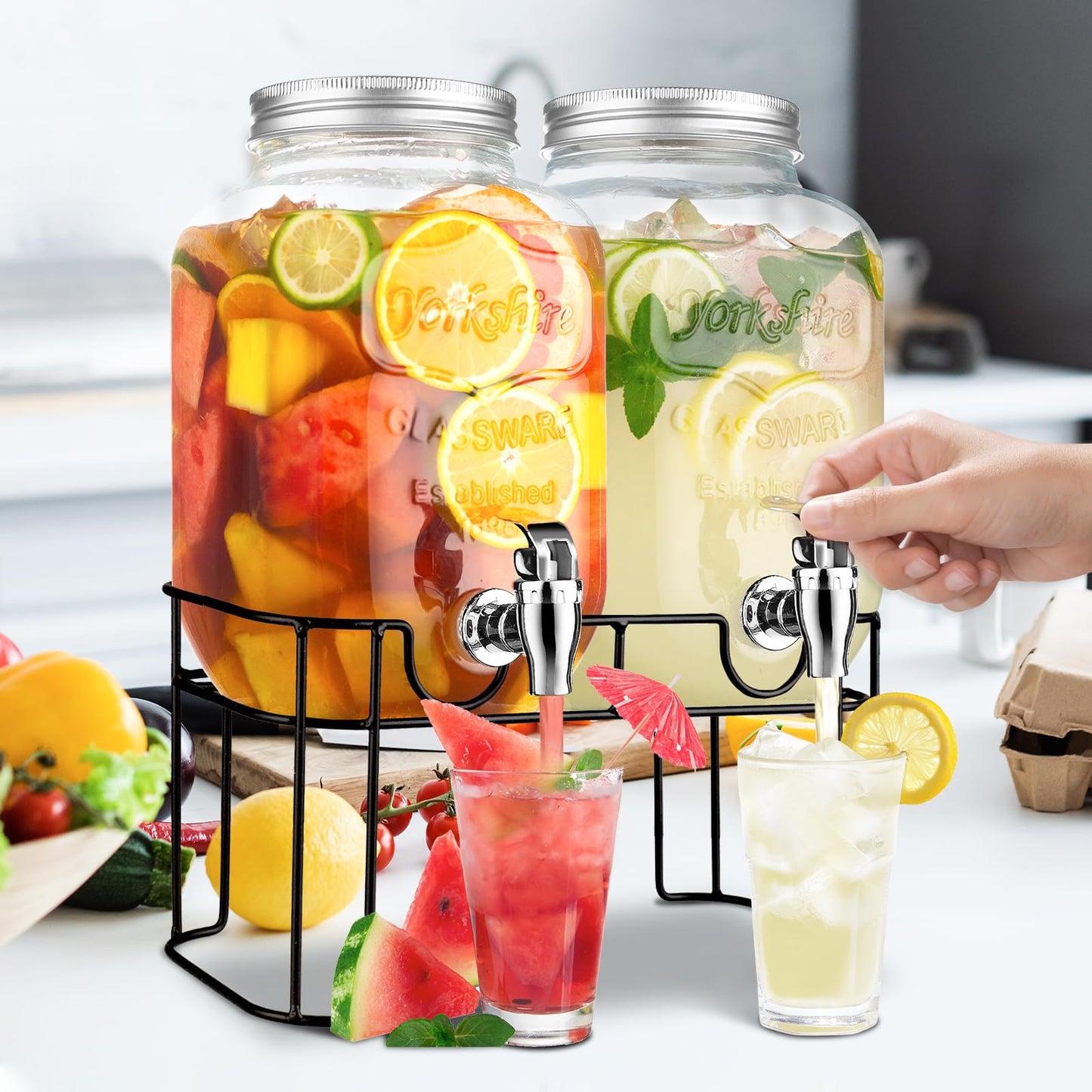 1 Gallon Glass Drink Dispensers For Parties,Lemonade Beverage Dispenser With Stand And Spigot For BBQ, Picnic, Party,Laundry Detergent Dispenser