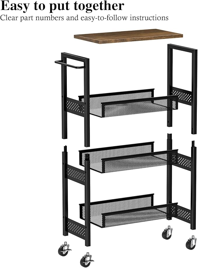 OKZEST Utility Slim Storage Cart, 4-Tier Narrow Bathroom Organizer and Storage
