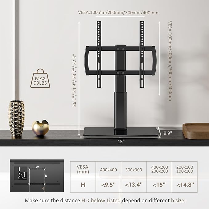 Universal Swivel/Table Top TV Stand 27 to 60 inch TVs 80 Degree Swivel