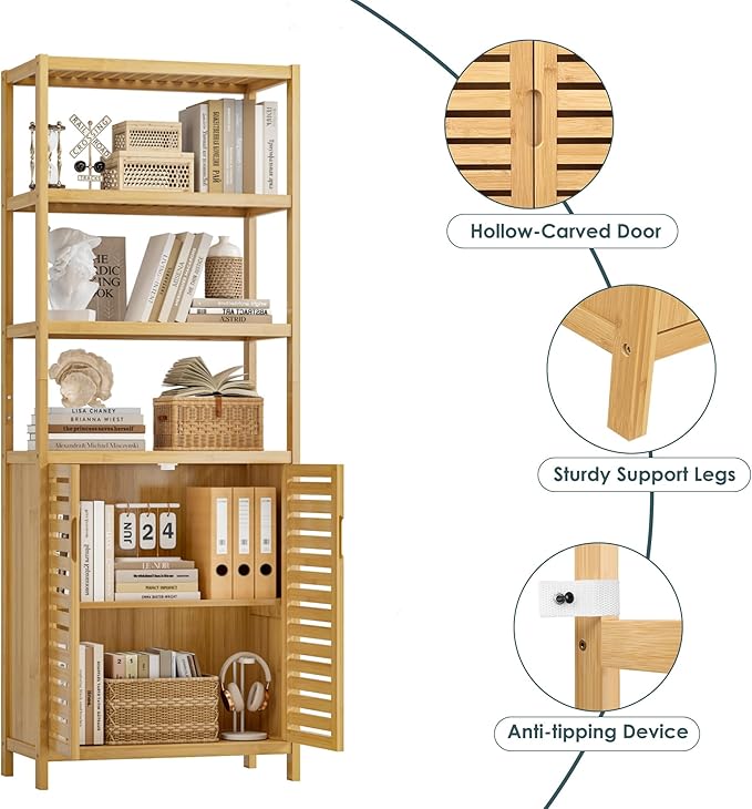 HIFIT 2 Set Tall Shelf Unit Bamboo Storage Cabinet