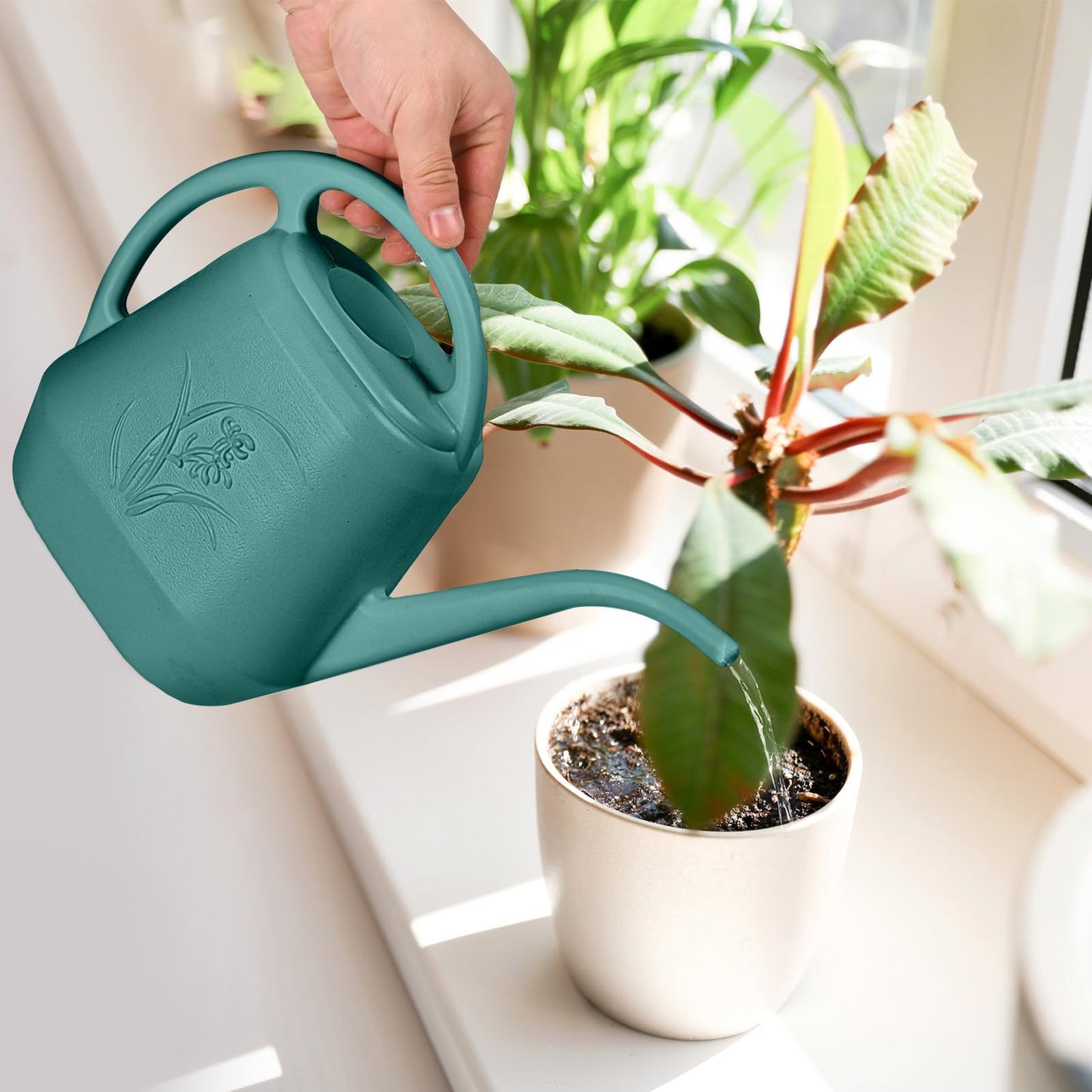 ZXJ Grip Plant Watering Can - for Indoor and Outdoor Home Garden Plants - with Long Spout - Emerald Green - 1/2 Gallon