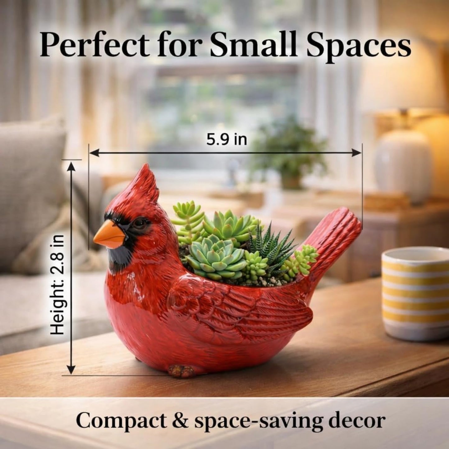 Cardinal Bird Succulent Planter,Resin Decorative Flower Pot for Indoor Plants, Cute Red Bird Planter for Garden Windowsill Desk Decor Unique Gift (Red)