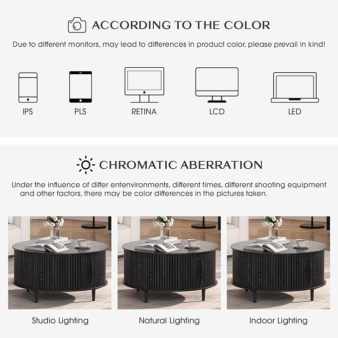 SULIVES Black Round Coffee Table