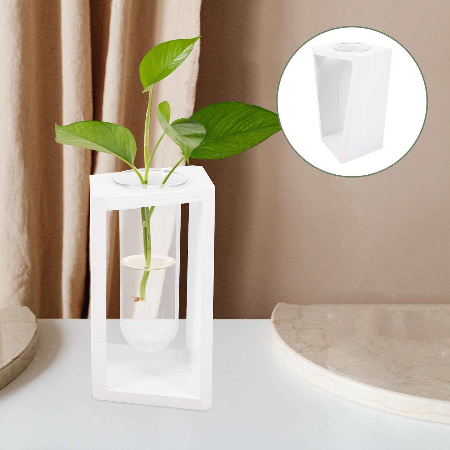 Cabilock Test Tube Vase with White Wood Rack, Small Glass Propagation Tubes for Indoor Hydroponic Plants, Decorative Home Garden Terrarium Container for Plant Propagation