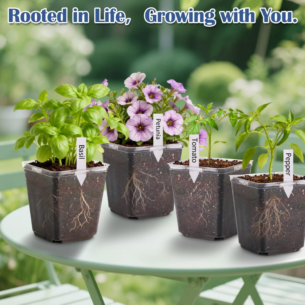 RooTrimmer 5.5 Inch Clear Square Nursery Pots with Drainage & Labels, 30Pcs Reusable Seed Starter Pots for Vegetables, Indoor Outdoor Gardening, Thick Transparent Plastic Plant Pots for Seed Starting