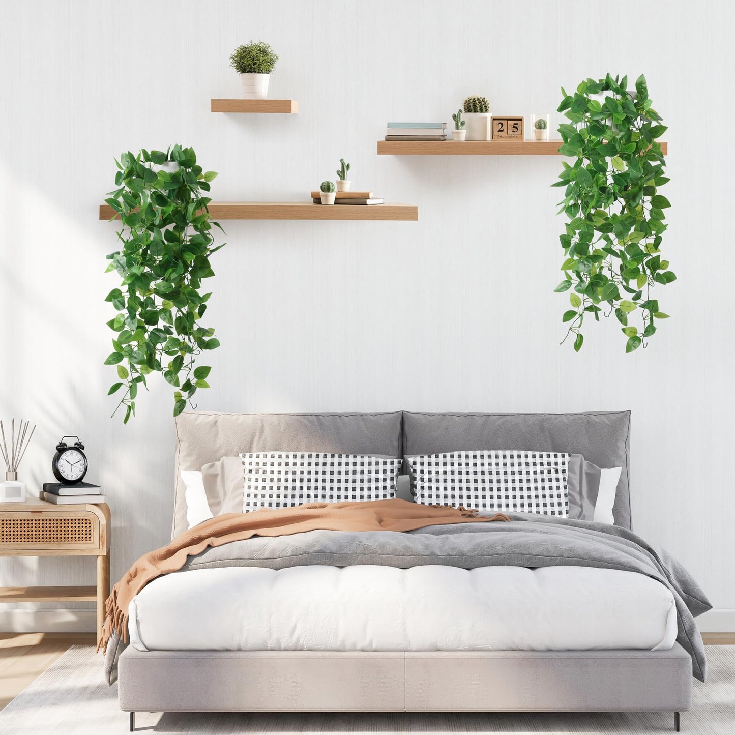 KTGOW Artificial Hanging Plants with Boho Macrame Plant Hanger - Fake Ivy Vines in Pot for Wall, Bedroom Home Faux Greenery for Indoor Outdoor Decor (2 Packs)