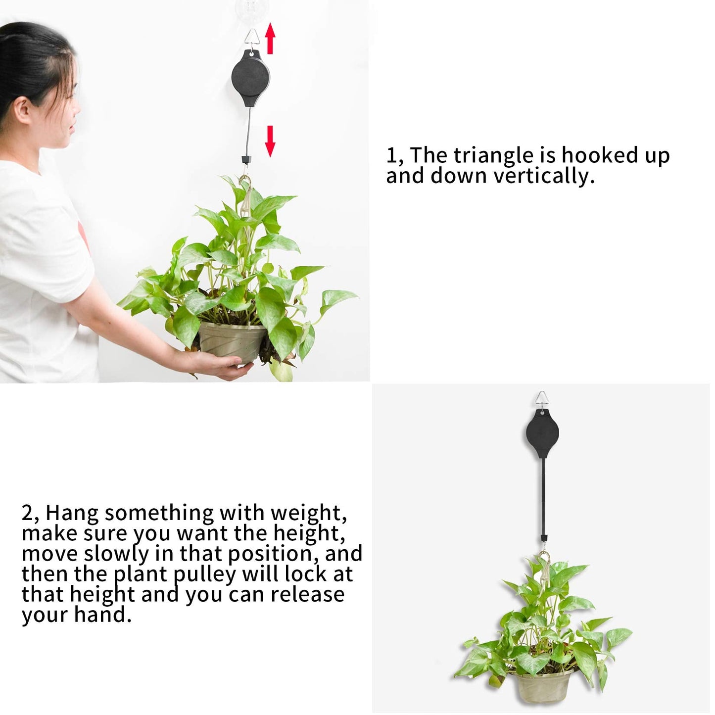 4 Pack Plant Pulley Retractable Hanger, Easy Reach Plant Pulley Adjustable Height Wheel for Hanging Plants Heavy Duty, Indoor Outdoor Plant Hanger for Garden Baskets Pots & Birds Feeder - Black