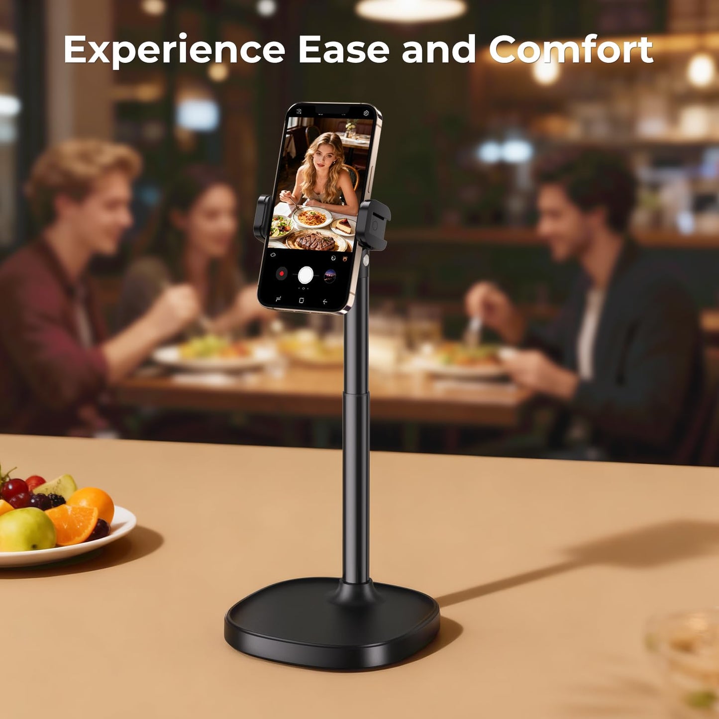 GMETAL Desktop Phone Stand, Adjustable Height & Angle Holder, Compatible with iPhone, Samsung, Android Smartphones - Night Black