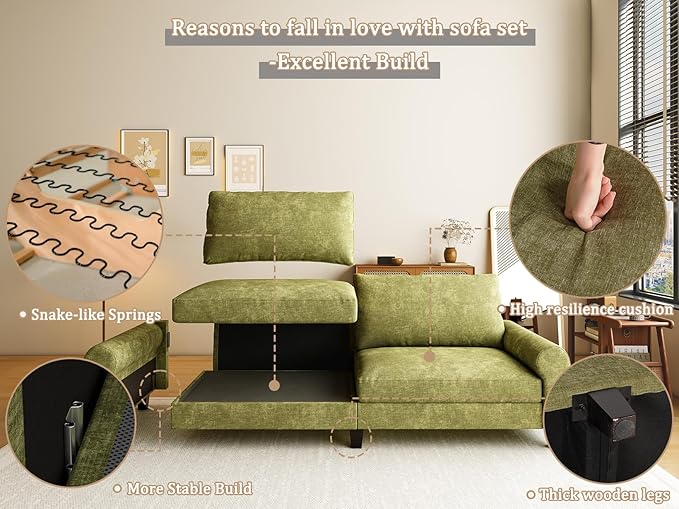 EASE MOOSE 70.6" Modern Deep Seat Loveseat Couch, Soft Chenille Sofa