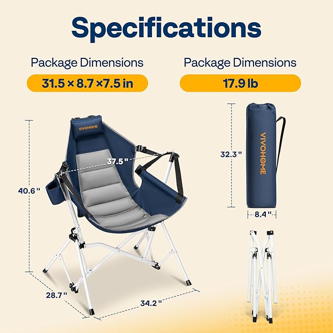 VIVOHOME Hammock Camping Chair, Portable Outdoor Swinging Rocking Chairs