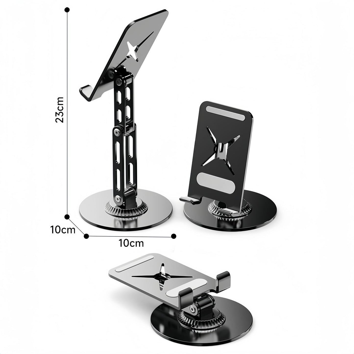 Briteroh All-Metal Cell Phone Stand 360° Rotatable & Height Adjustable - 25KG Super Load-Bearing, Foldable Desk Stand for Phone, Compatible with iPhone 17/16/15/14 (Black)