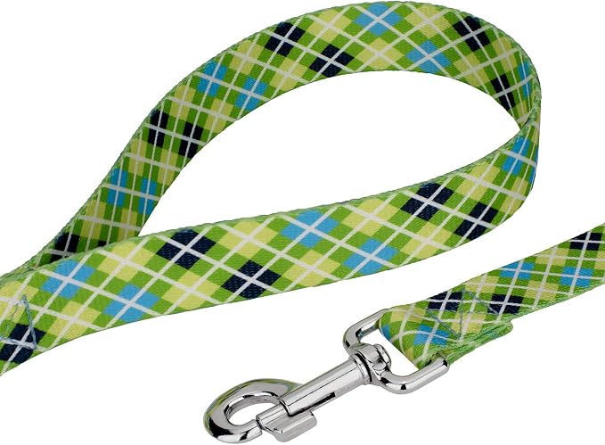 Country Brook Petz - Margarita Argyle Everyday Collar and Leash - Plaid and Argyle Collection Featuring Charming Designs (1 Inch, Medium)