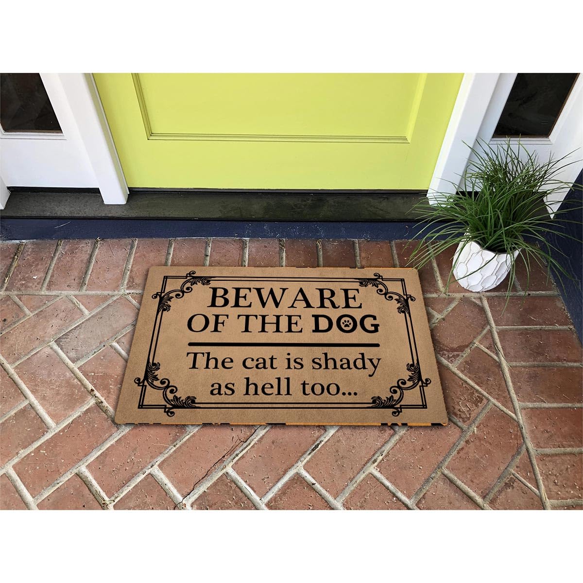 Funny Welcome Mat 30"(L) x 18"(W) Doormat for Entrance Way Indoor Mats No Slip Kitchen Rugs and Mats (Beware of the Dog The Cat Is Shady As Hell Too Funny Welcome Door Rugs Novelty Door Mat)