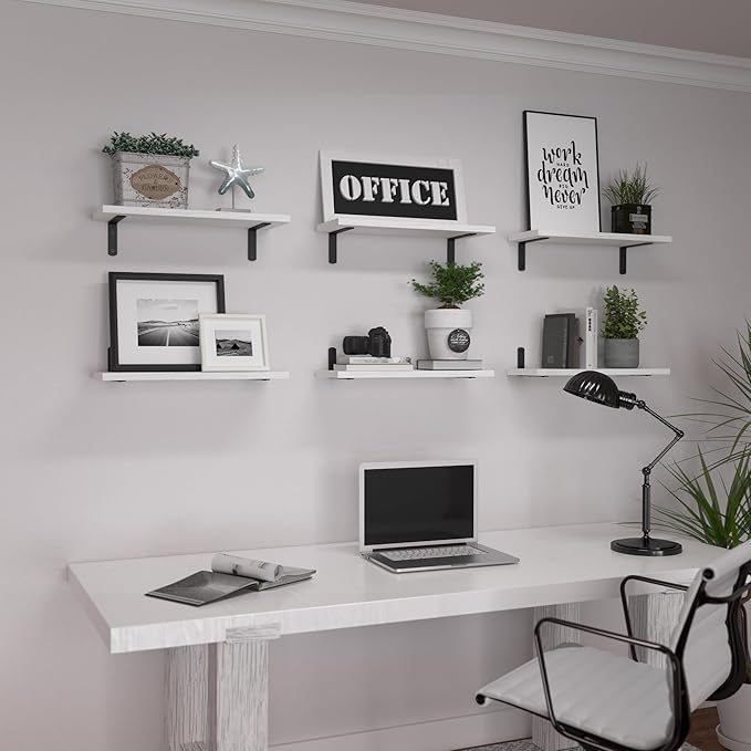 WOPITUES White Floating Shelves Set of 6, Wood