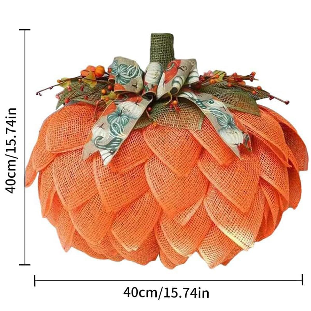 Autumn Burlap Pumpkin Wreath - Farmhouse Fall Decor with Berry Accents, Halloween Thanksgiving Wreath for Front Door and Wall Decor