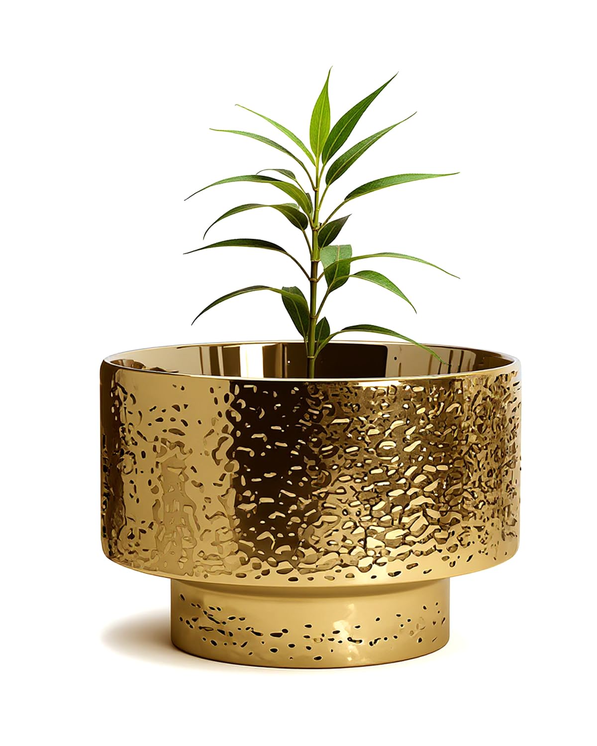 OXART Large Plant Pot, 12.2+10+7.7 inch Pots for Plants, Set of 3, Ceramic Planter with Drainage, Gold Indoor Flower Pots with Hole Mesh Pad, Gifts for Mom, Ideal for Home Office Decor, Overgild