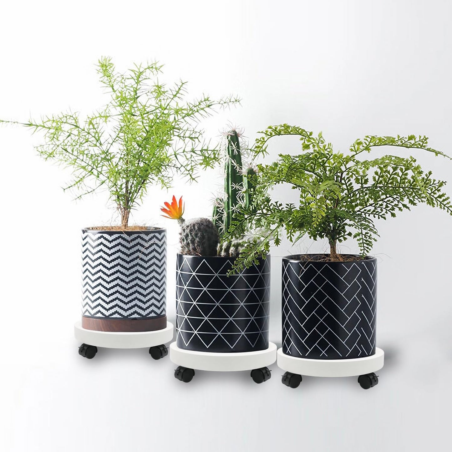 RUENXG 2-Pack 13" Heavy Duty Plant Caddy with Lockable Wheels, Industrial-Grade Rolling Plant Stand for Indoor/Outdoor Potted Plants, Flower Pots & Garden Decor - White