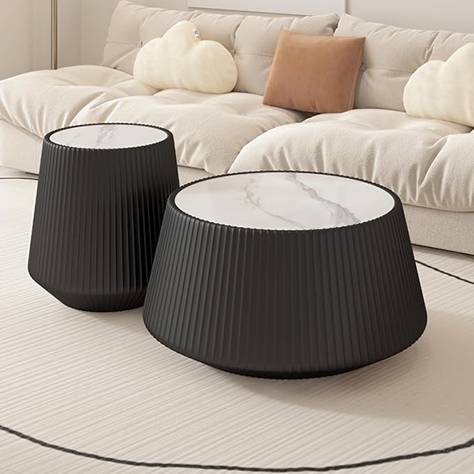 Modern Marble Nesting Coffee Table Set of 2, 26.77" Cup Shaped Coffee and End